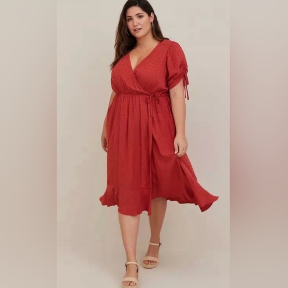 Torrid Midi Swiss Surplice Dress Size 4X Spice Color New - Picture 1 of 15